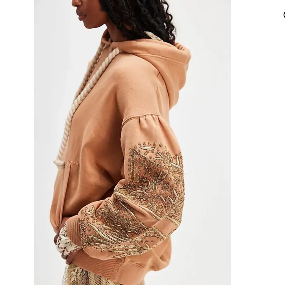 Free People Encrusted Hoodie Sweatshirt In Latte - Picture 2 of 6